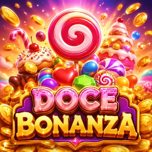 Card do slot Sweet Bonanza com doces coloridos e bombas de multiplicador